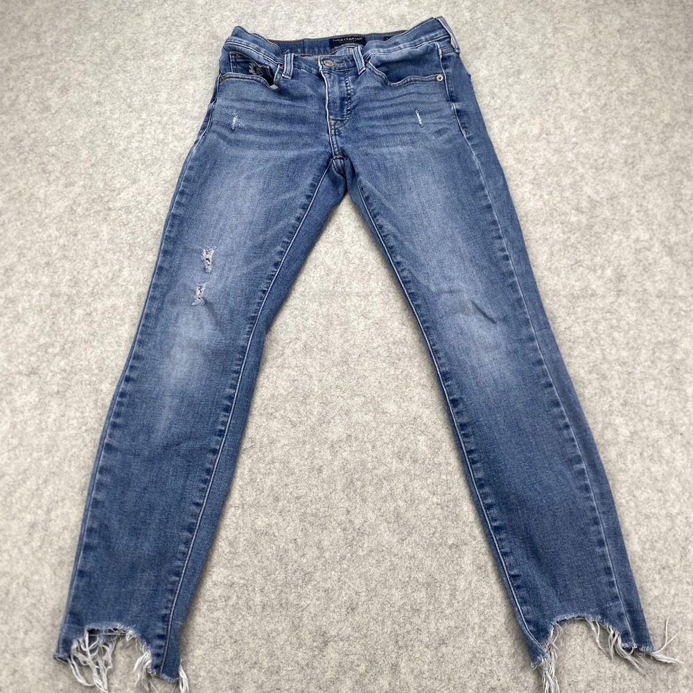 Lucky Brand Ava Skinny Jeans Womens 4/27 (25x25) Blue Distressed Frayed Hem